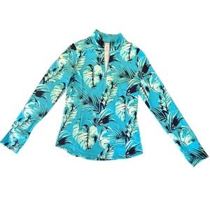 NWOT Tommy Bahama Golf Teal Tropical Half Zip Long Sleeve Top Size Medium